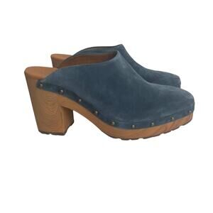 Kork-Ease Sudbury Blue Suede Chunky Heel Clogs Women Size 11